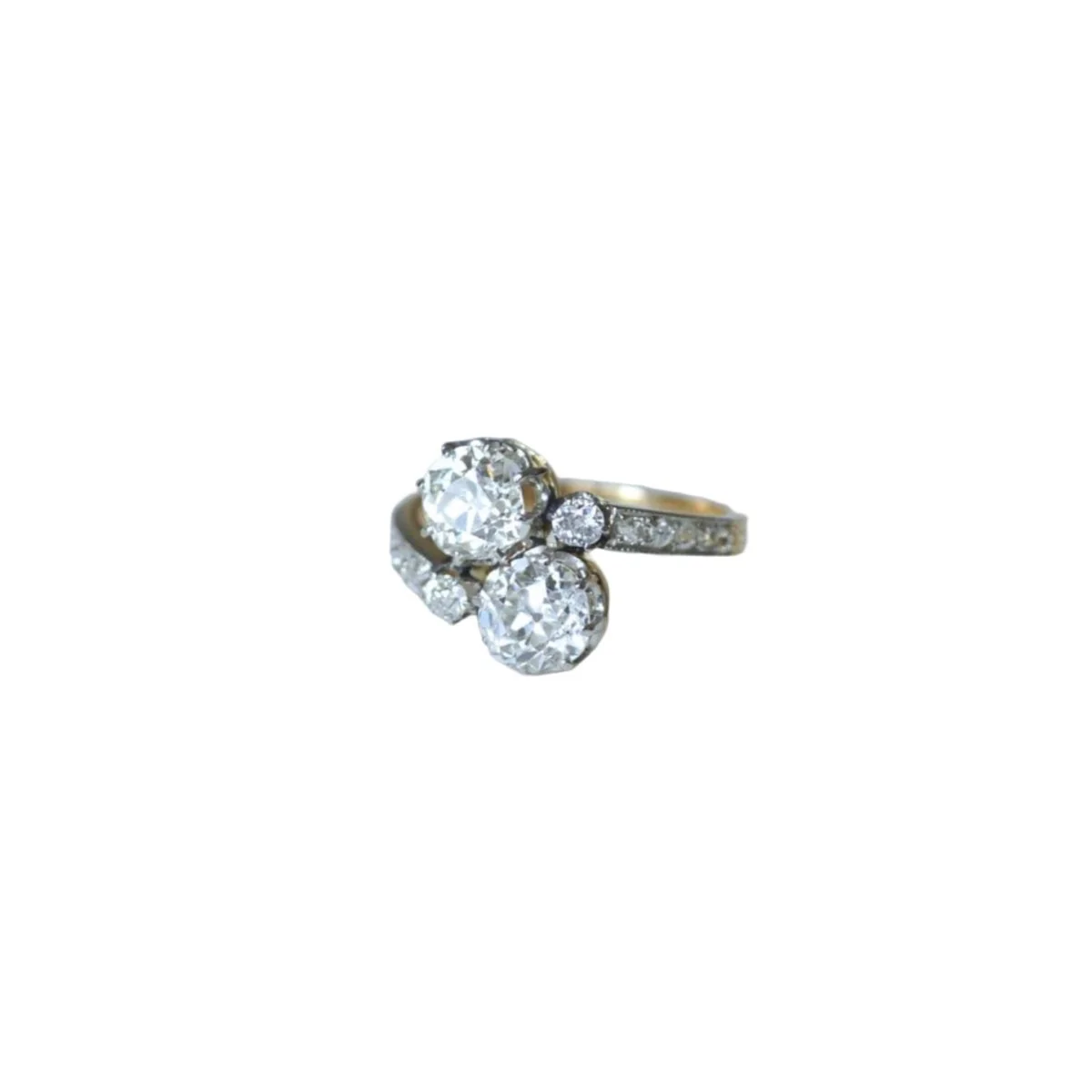 Toi et Moi Ring in Yellow gold, Platinum, and Diamonds - Image 4