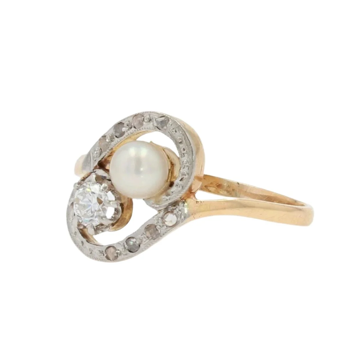 Toi & Moi ring in yellow gold, pearl and diamonds - Image 3