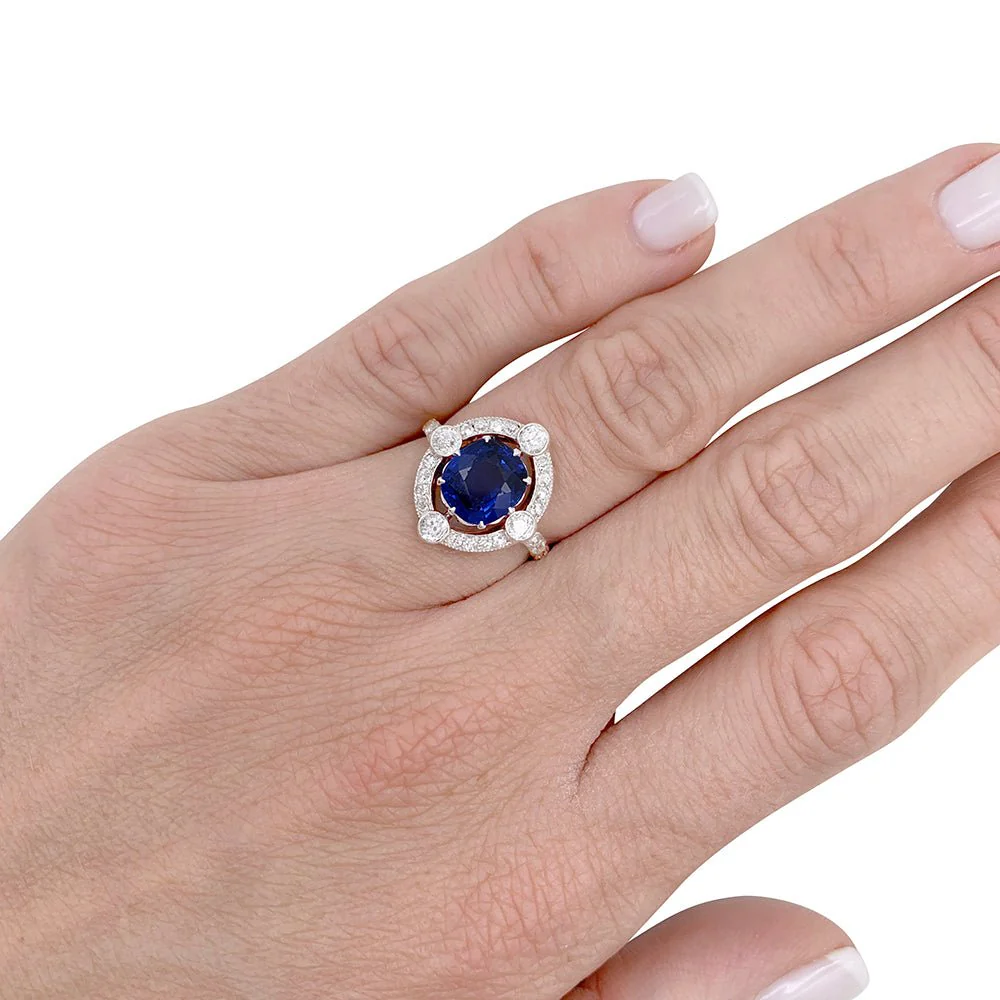 1920s ring, Ceylon sapphire, old cut diamonds - Image 7