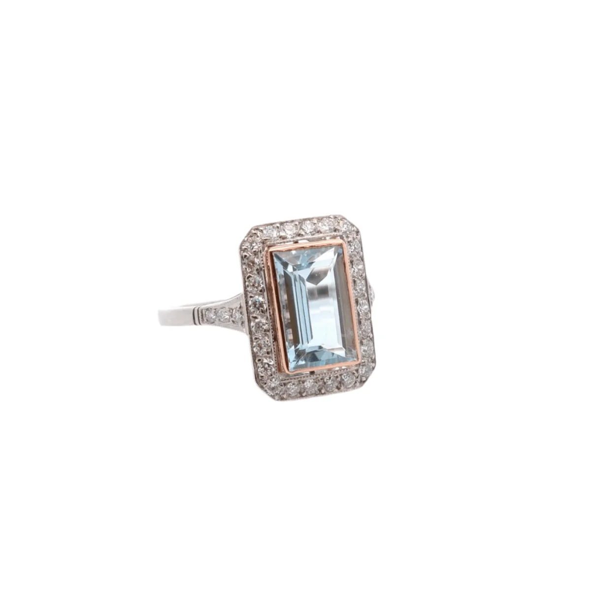 Ring Art deco in gold, paltinium, aquamarine and diamonds - Image 4