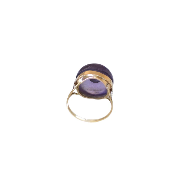 Ring Cabochon in yellow gold, white gold, amethyst and diamond - Image 7