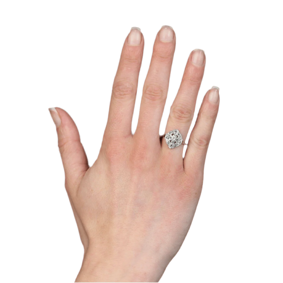 Pompadour ring in white gold, platinum and diamonds - Image 2