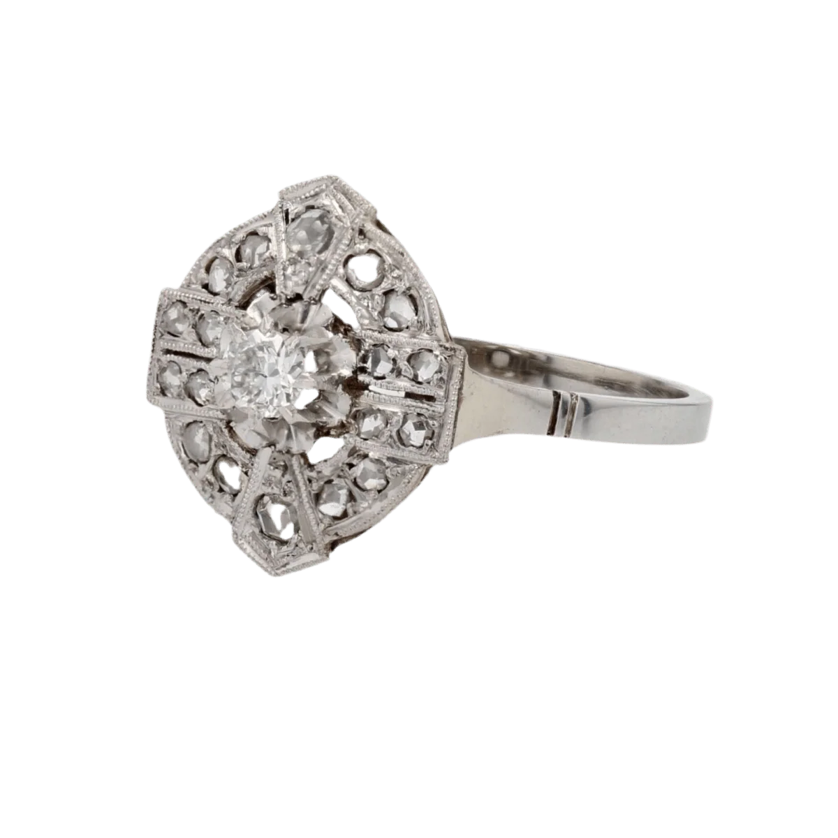 Pompadour ring in white gold, platinum and diamonds - Image 3