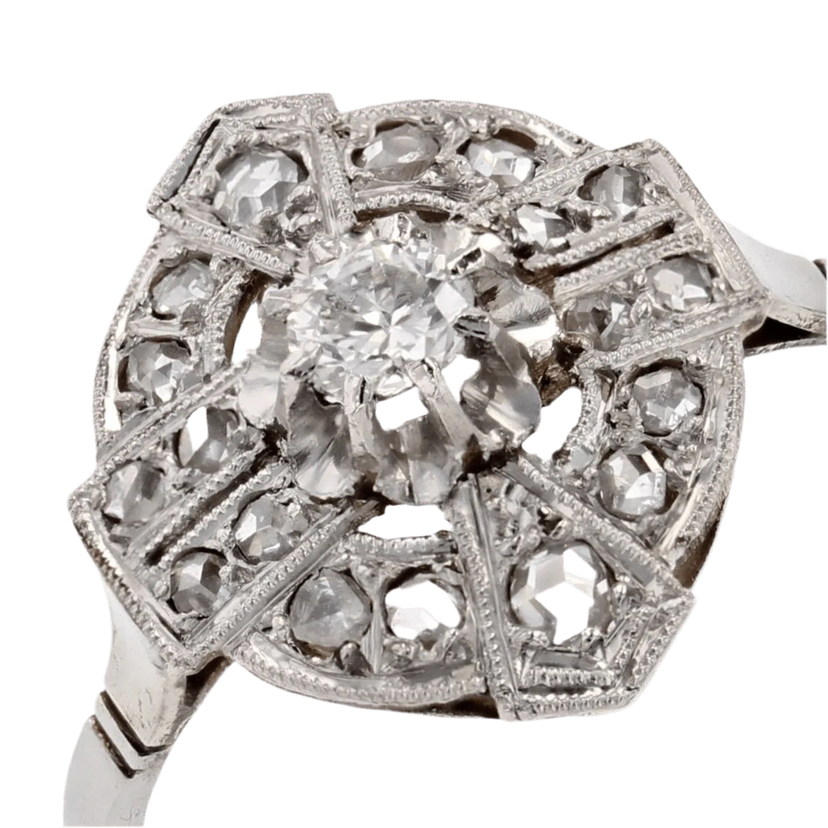 Pompadour ring in white gold, platinum and diamonds - Image 7