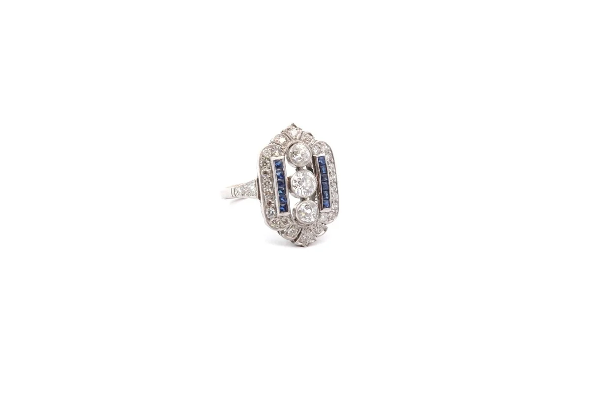 Ring Art deco in paltinium, sapphires and diamonds - Image 5