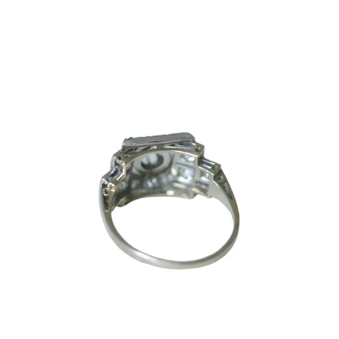 Art Deco ring in white gold, platinum, diamonds and sapphires - Image 5