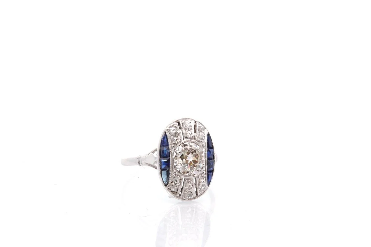 Ring art deco in paltinium and diamonds sapphires - Image 4