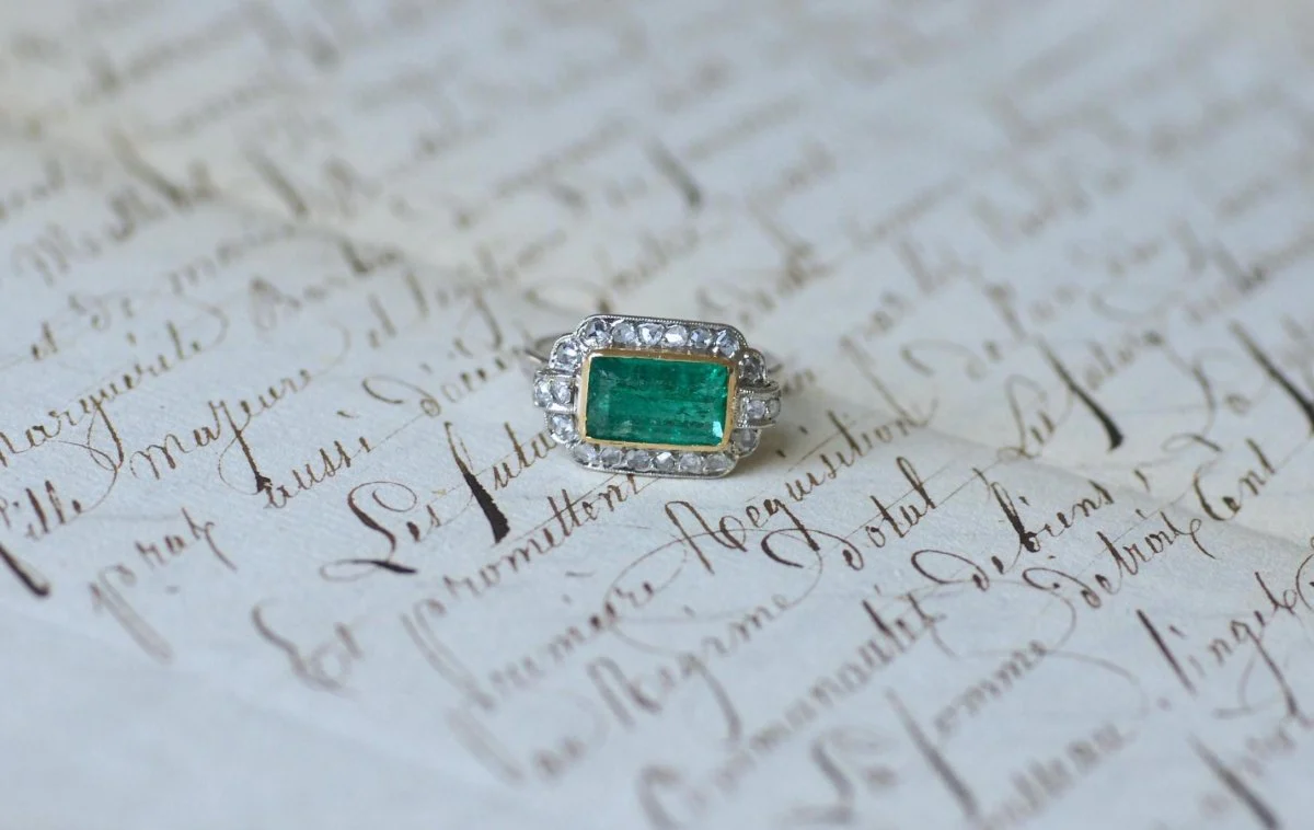 Ring Art deco Colombian Emerald 1.70 Cts and diamonds - Image 10