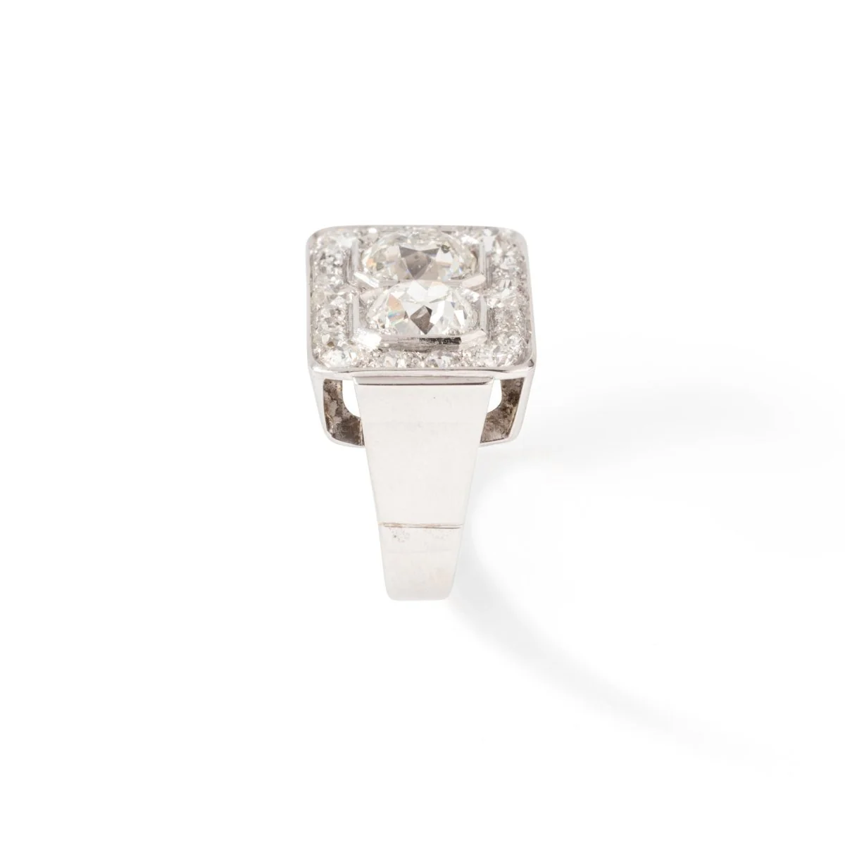 Rectangular Art Deco ring in white gold, platinum and diamonds - Image 4