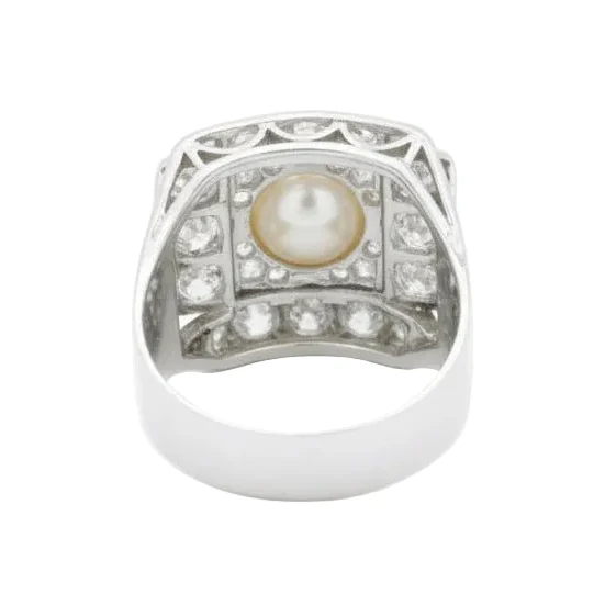 Platinum, Cultured pearl and diamond Art Deco Ring - Image 5