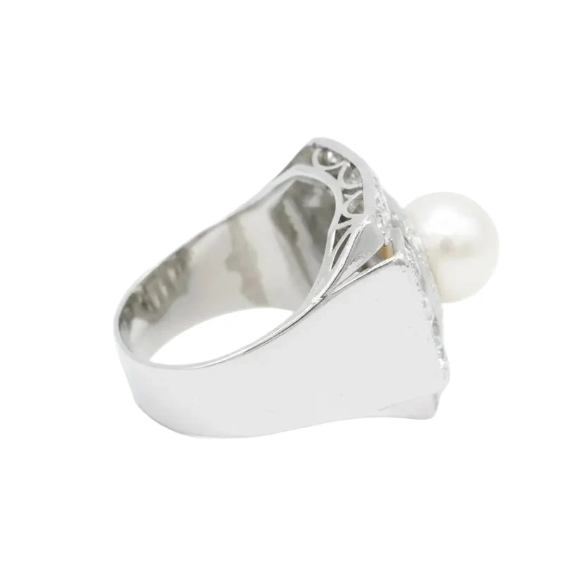 Platinum, Cultured pearl and diamond Art Deco Ring - Image 6