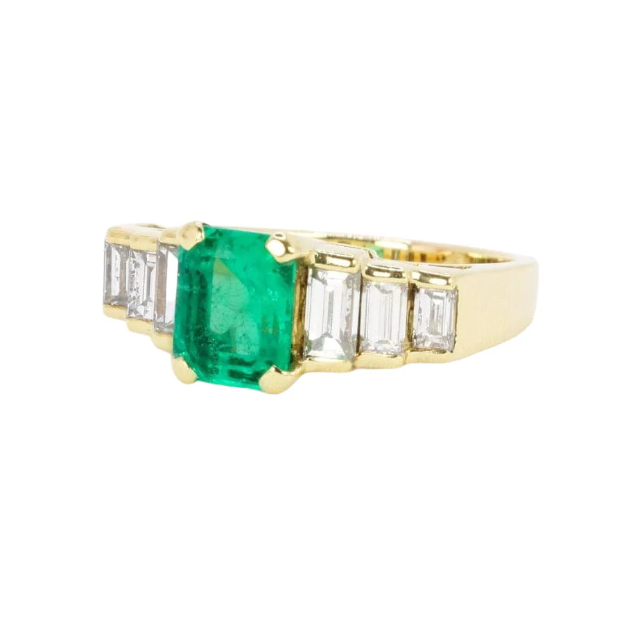 Ring Art Deco in yellow gold, emerald and diamonds - Image 3