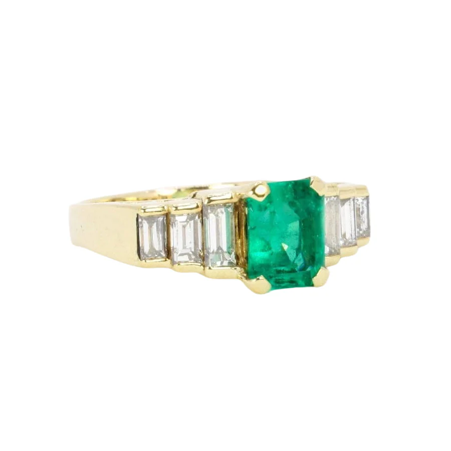 Ring Art Deco in yellow gold, emerald and diamonds - Image 4