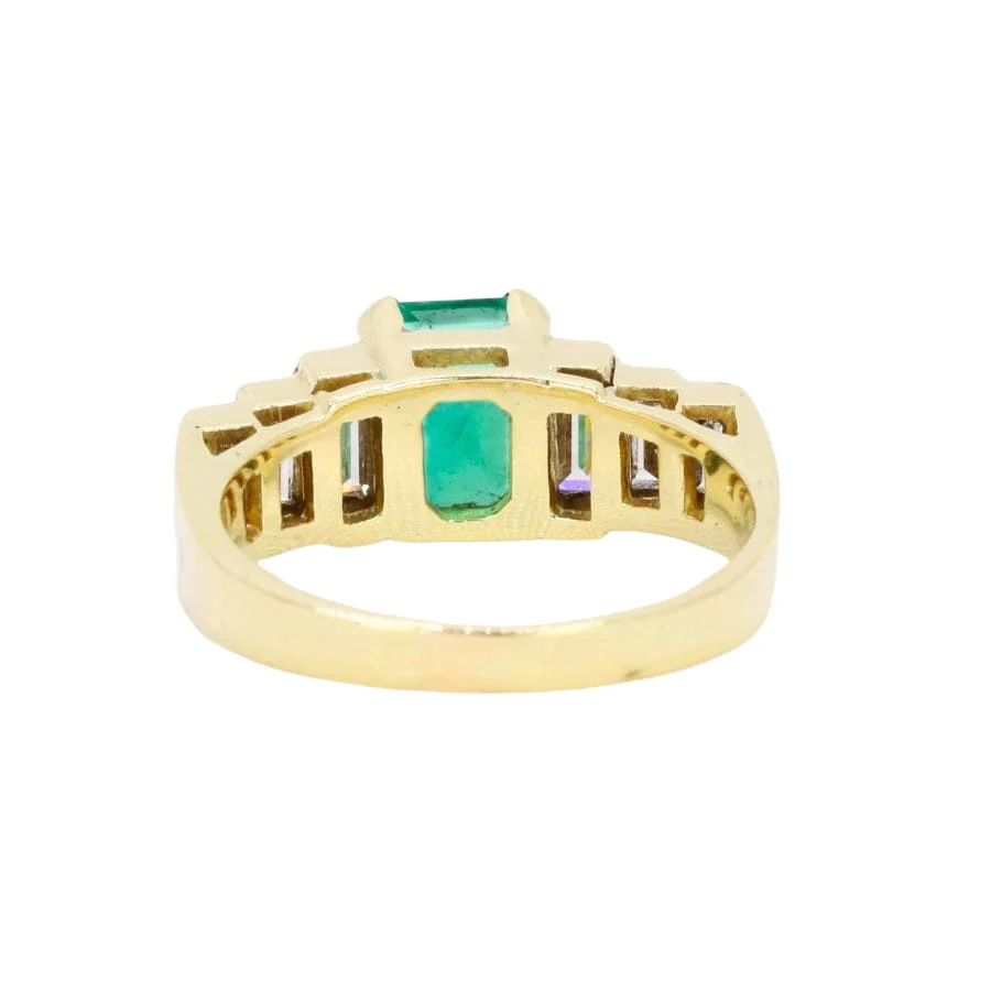 Ring Art Deco in yellow gold, emerald and diamonds - Image 6