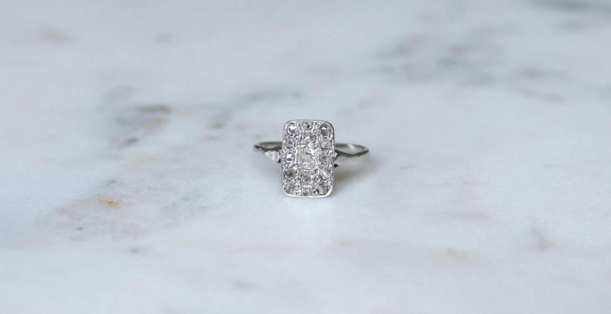Ring Art Deco in white gold and diamonds - Image 3