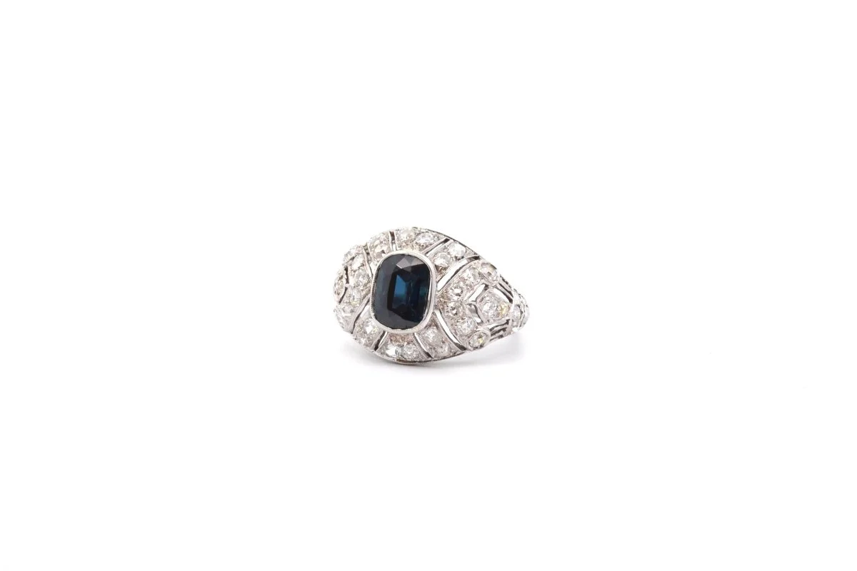 Ring Dome in paltinium, sapphire and diamonds - Image 4