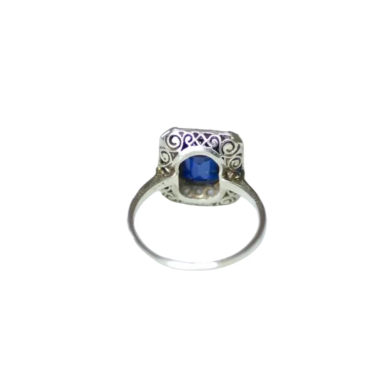 Art Deco Octagonal Synthetic Sapphire and Diamonds Ring - Image 9