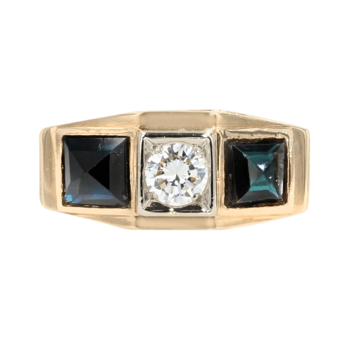 Garter ring in yellow gold, sapphires and diamonds