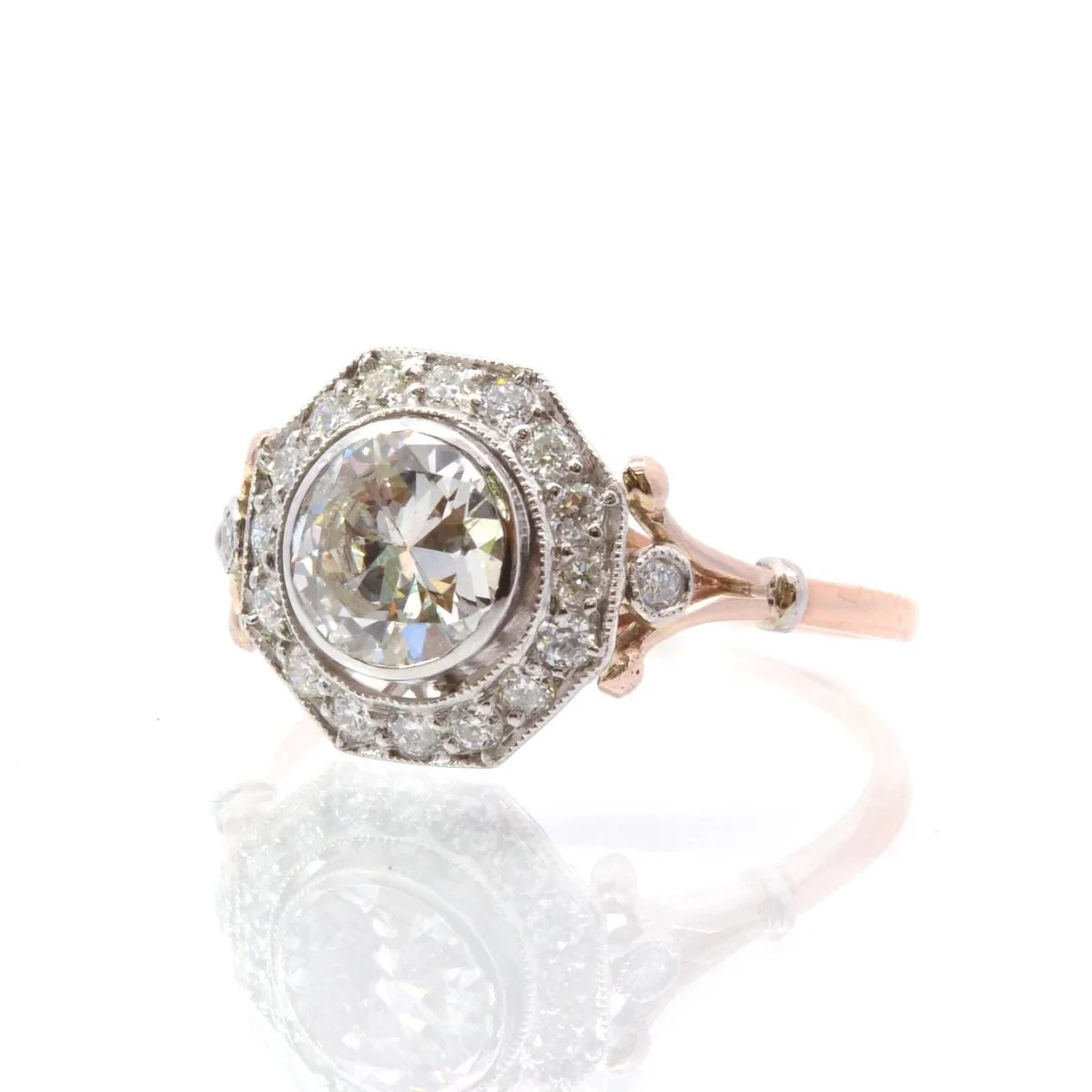 Ring Marguerite en rose gold, paltinium and diamonds - Image 3