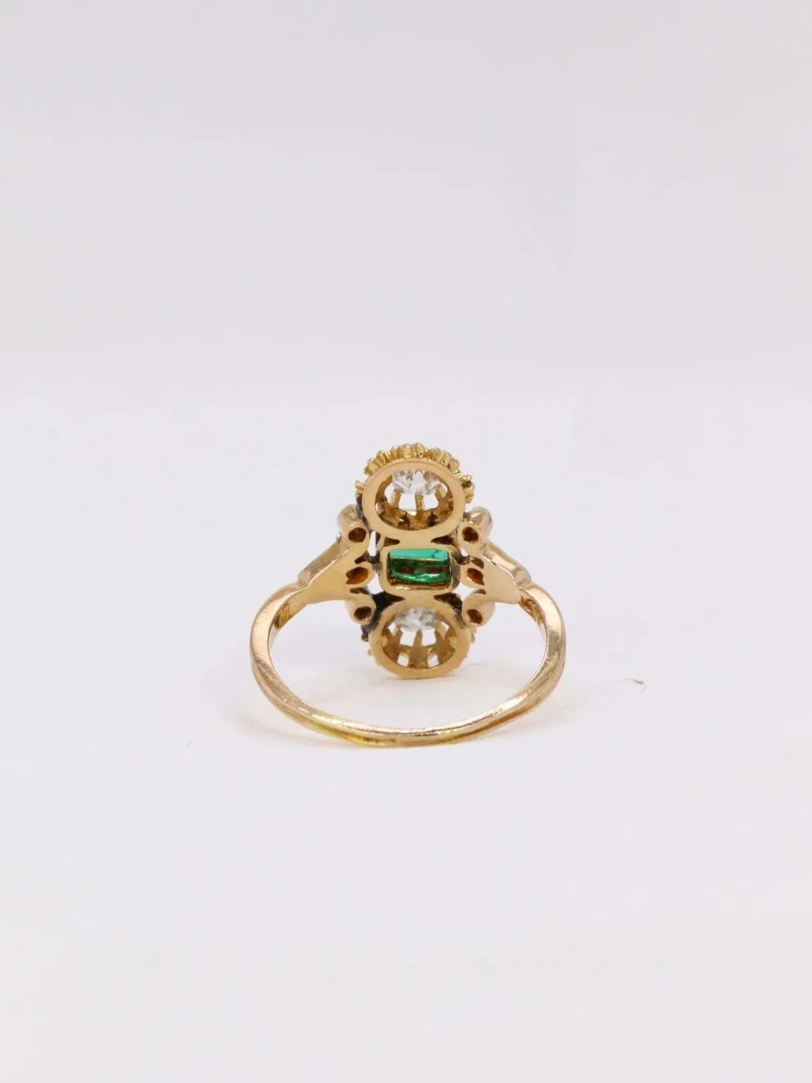 Art Nouveau emerald diamond ring - Image 5