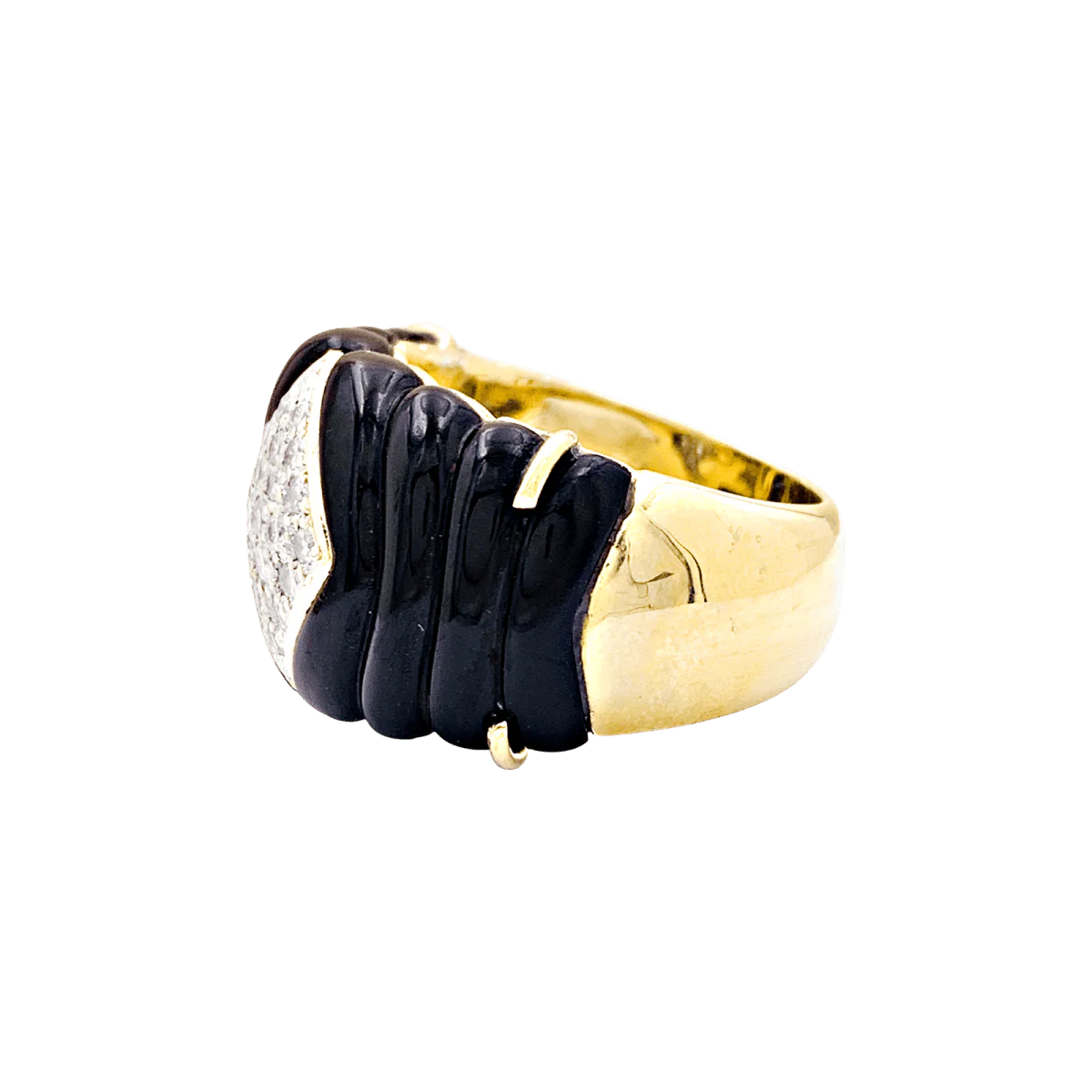 Ring Headband in yellow gold, onyx and diamonds - Image 3