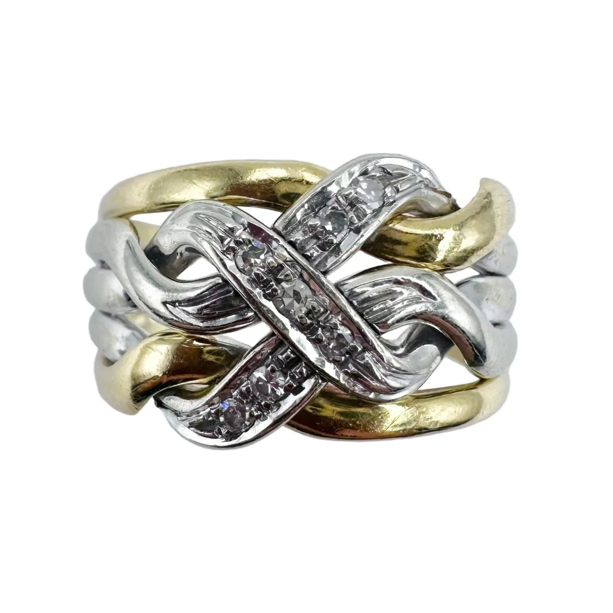 Ring Headband in yellow gold, white gold and diamonds.