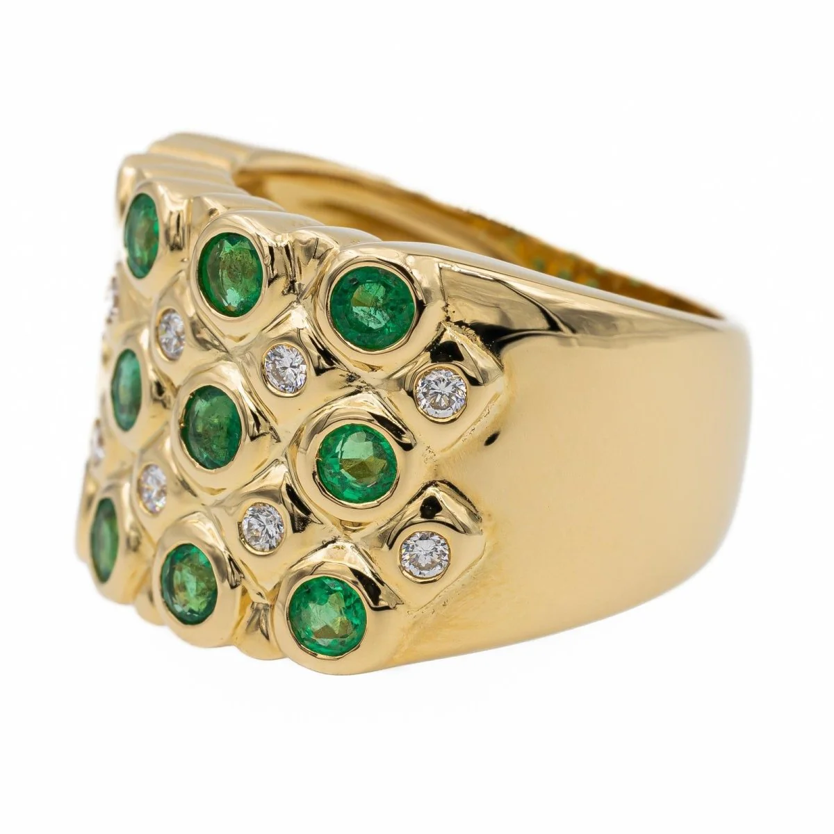 Bandeau ring in yellow gold, emeralds and diamonds - Image 3