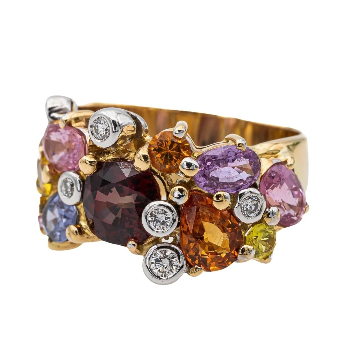 Bandeau ring in yellow gold, garnet, sapphires and diamonds - Image 3