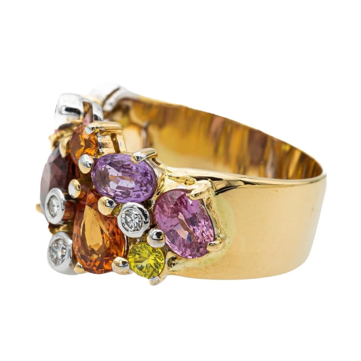 Bandeau ring in yellow gold, garnet, sapphires and diamonds - Image 4