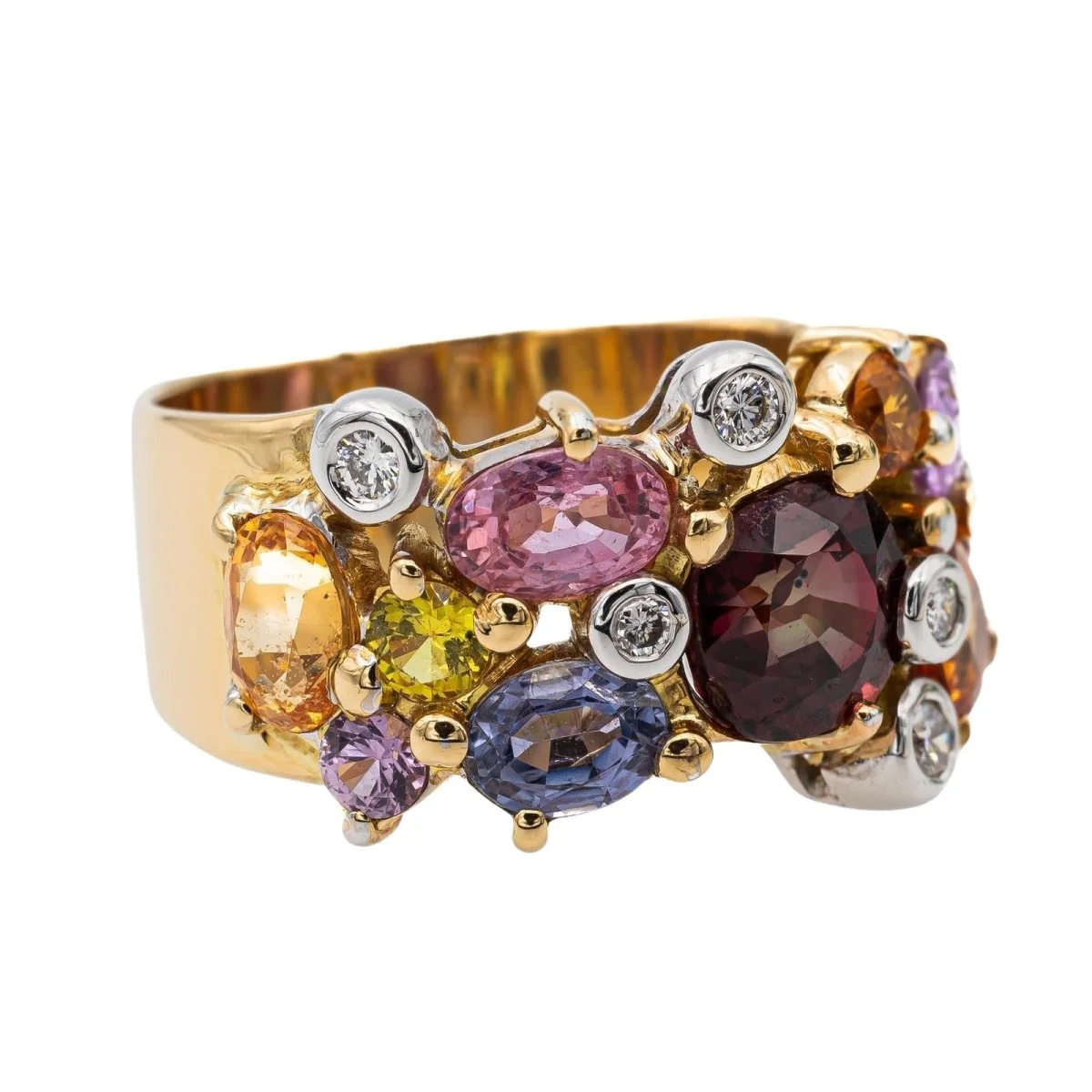 Bandeau ring in yellow gold, garnet, sapphires and diamonds - Image 7