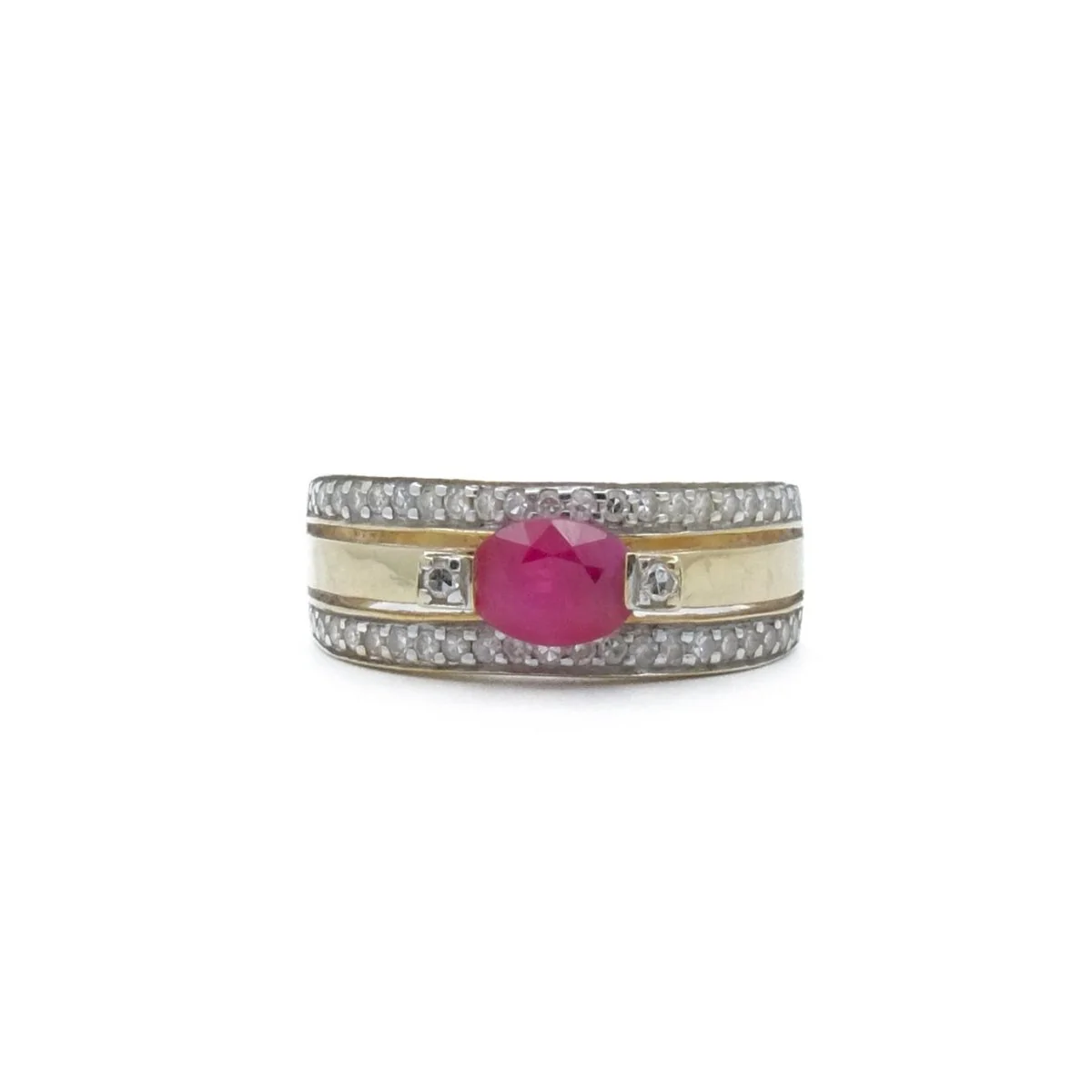 Ring Headband in yellow gold, white gold, ruby and diamonds