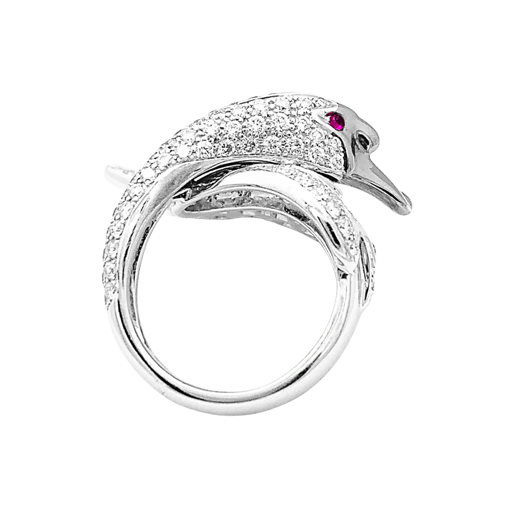 BOUCHERON "Cypris the Swan" Cocktail Ring in White gold, Ruby and Diamonds - Image 4