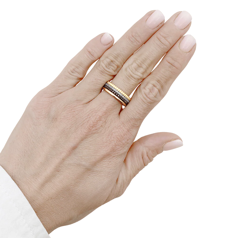 Wedding band ring BOUCHERON "Quatre Classique Small" in white gold, yellow gold, rose gold and diamonds - Image 2