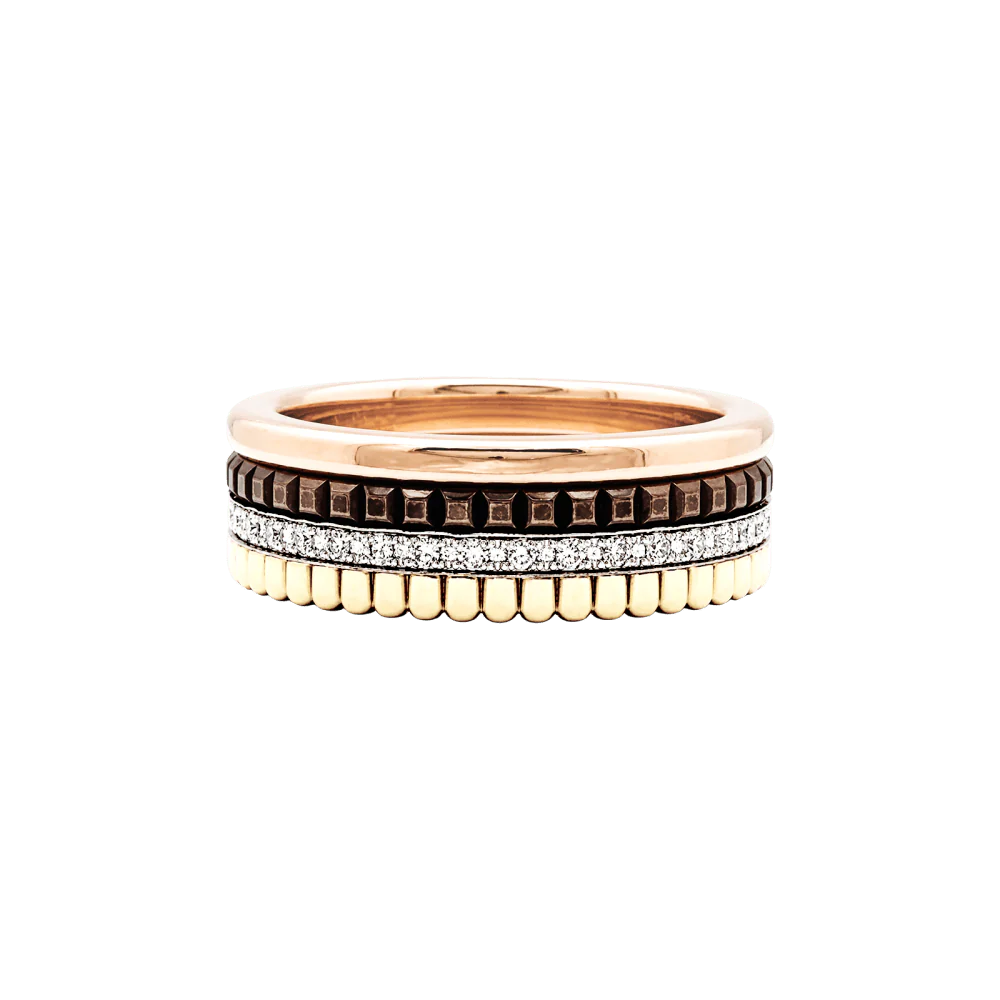 Wedding band ring BOUCHERON "Quatre Classique Small" in white gold, yellow gold, rose gold and diamonds - Image 3