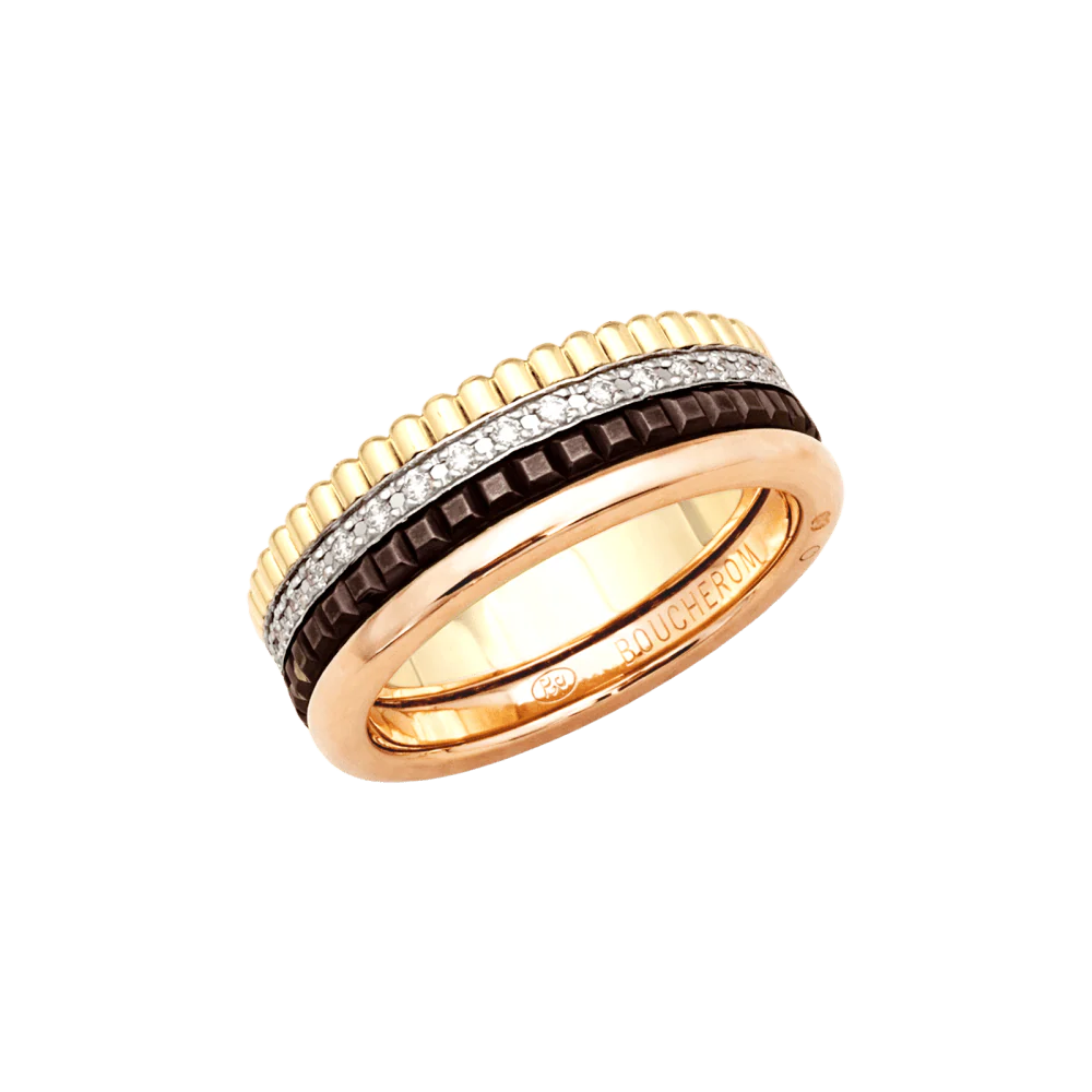 Wedding band ring BOUCHERON "Quatre Classique Small" in white gold, yellow gold, rose gold and diamonds - Image 5
