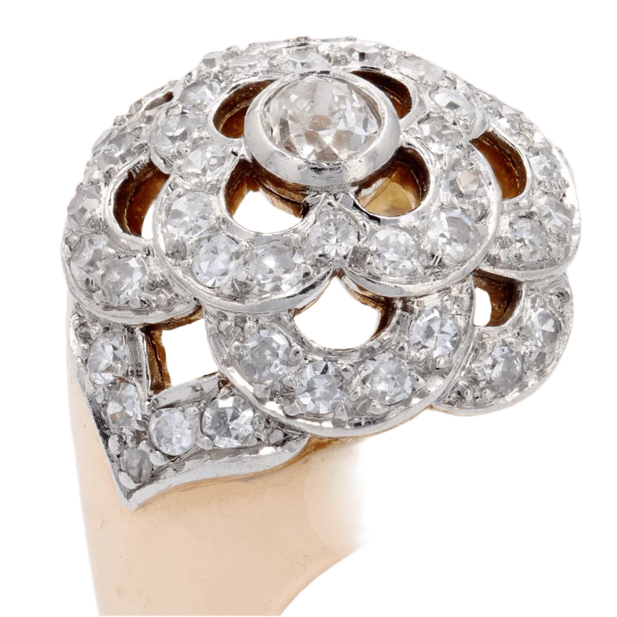 Ring Dome in yellow gold, paltinium and diamonds - Image 7