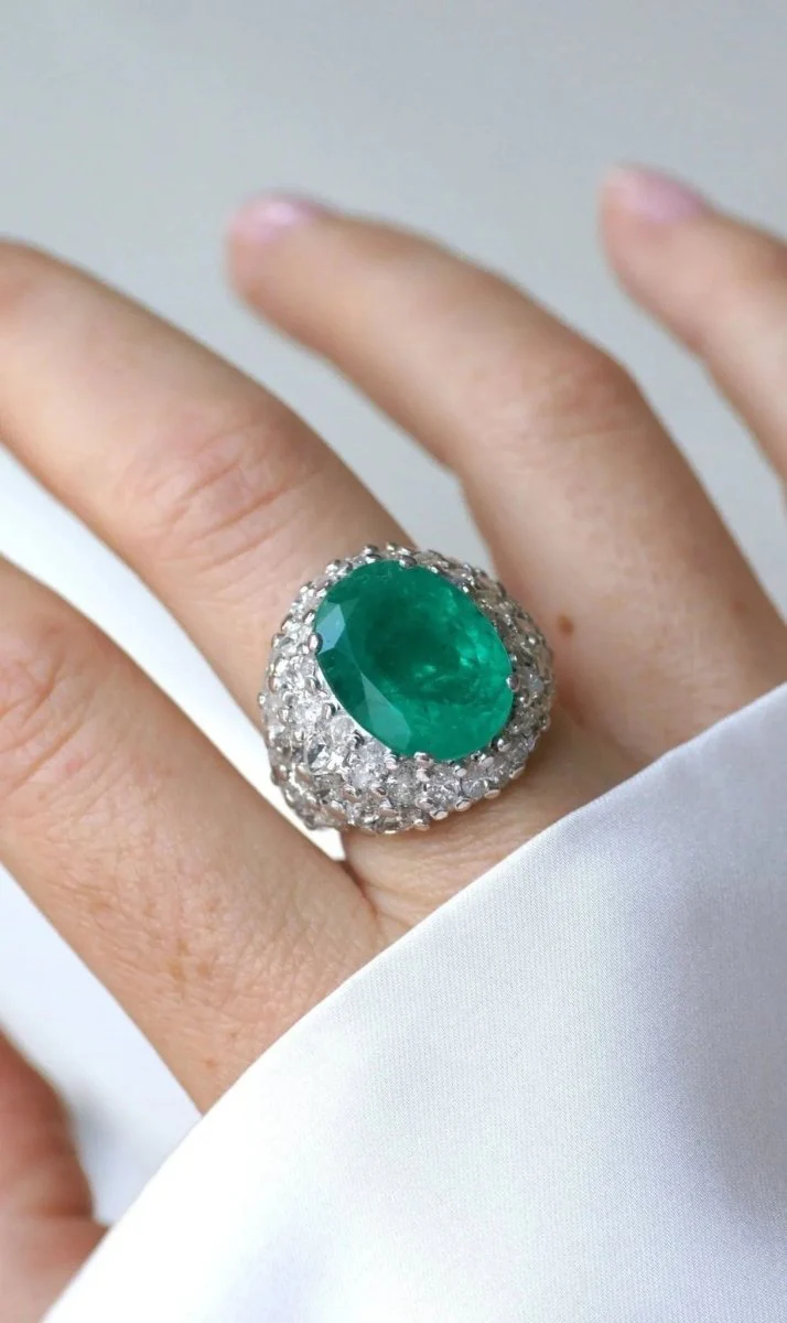 11.53 Cts Colombian Emerald and Diamond Cocktail Ring