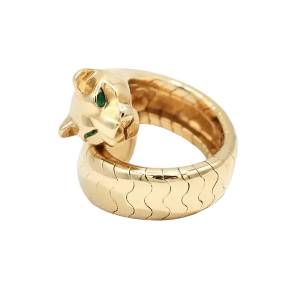 CARTIER "Lakarda" Panthère ring in yellow gold and emeralds