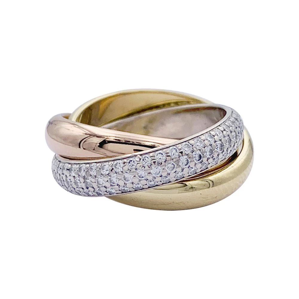 Wedding band ring CARTIER "Trinity" in 3 Golds and Diamonds - Image 3