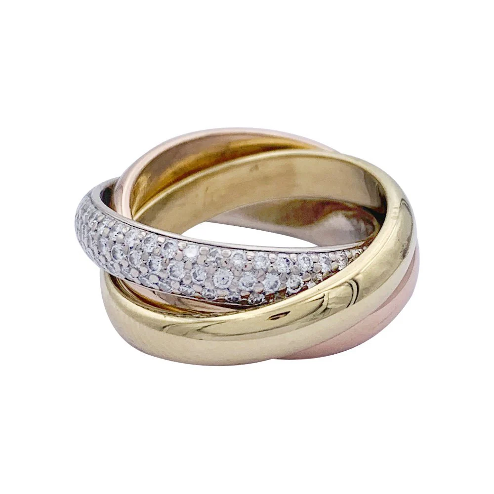 Wedding band ring CARTIER "Trinity" in 3 Golds and Diamonds - Image 4
