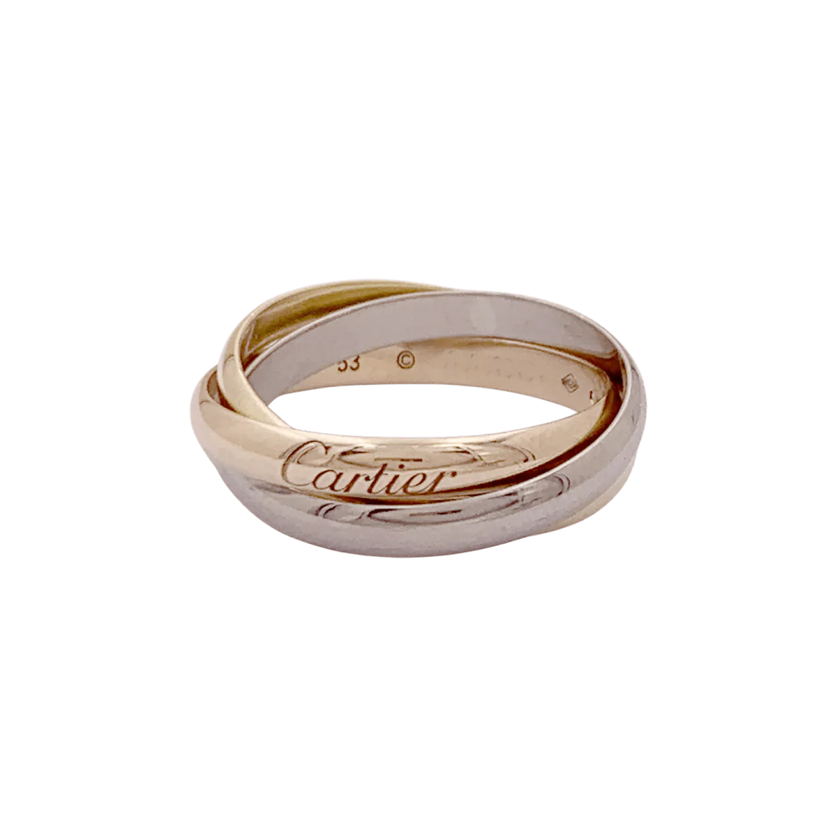 Cartier "Trinity" wedding band in yellow, rose and white gold