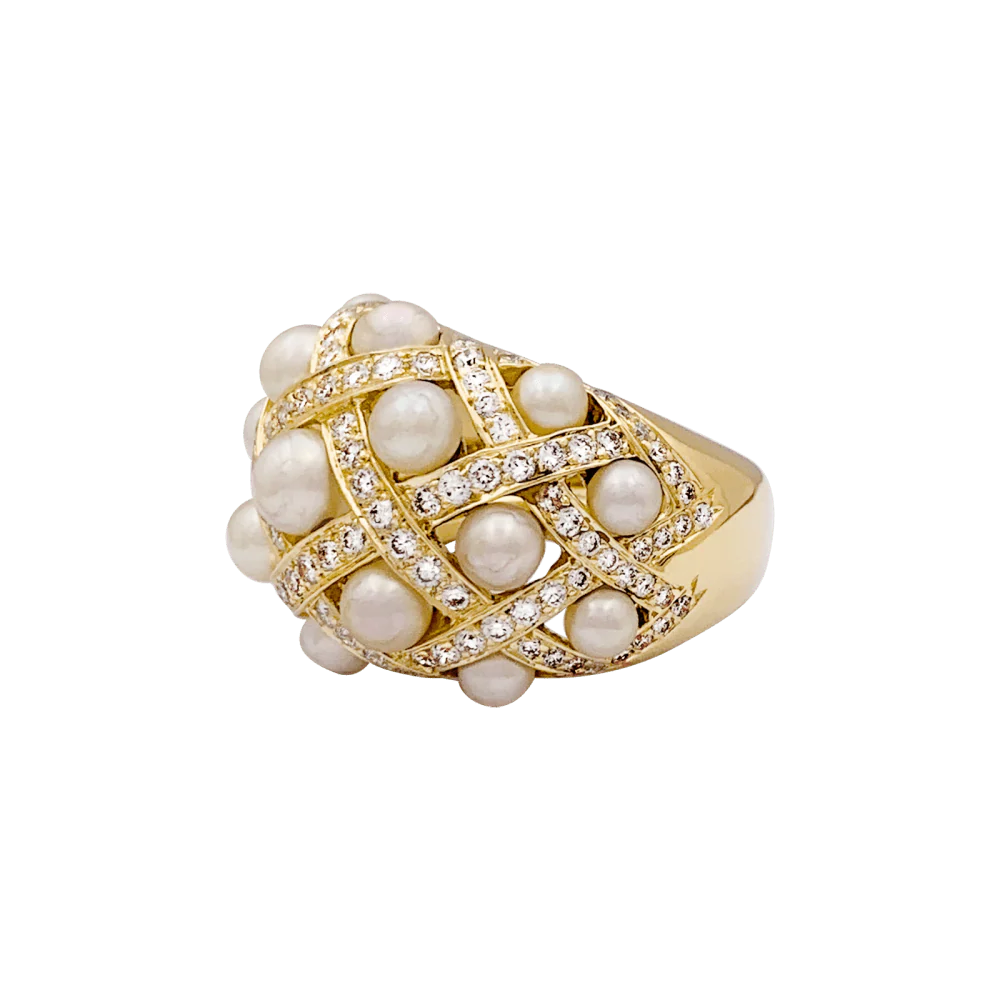 Ring CHANEL "Baroque" dome in yellow gold, pearls and diamonds - Image 3
