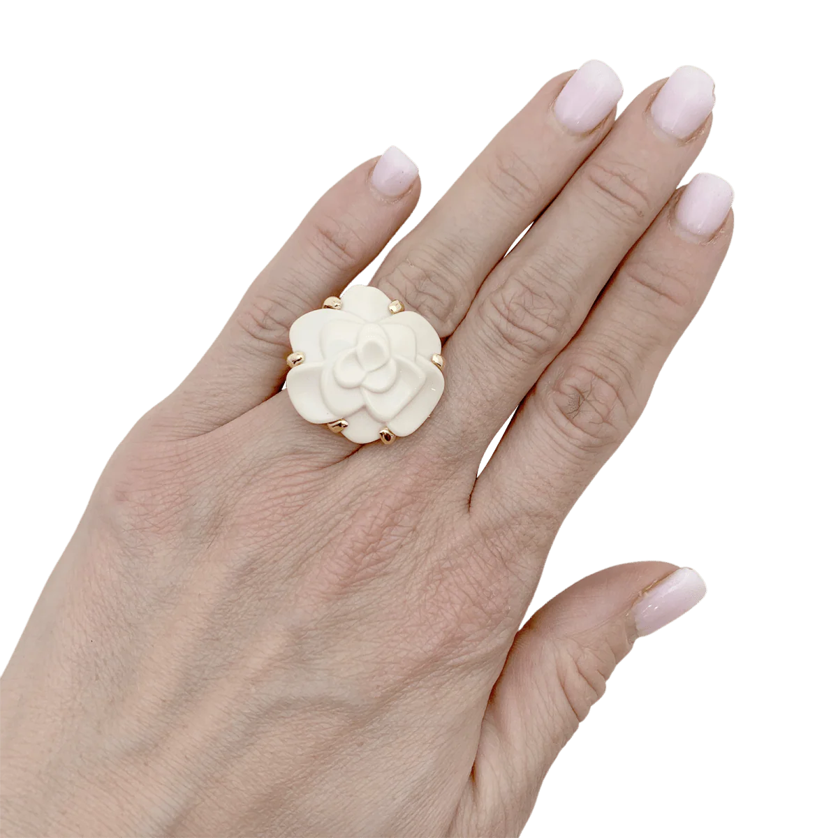 Ring CHANEL "Camélia", in yellow gold and agate - Image 2
