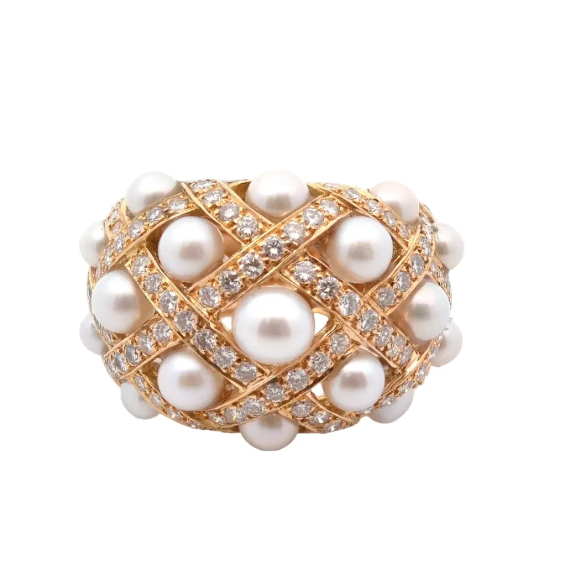 Ring CHANEL dome in yellow gold, pearls and diamonds