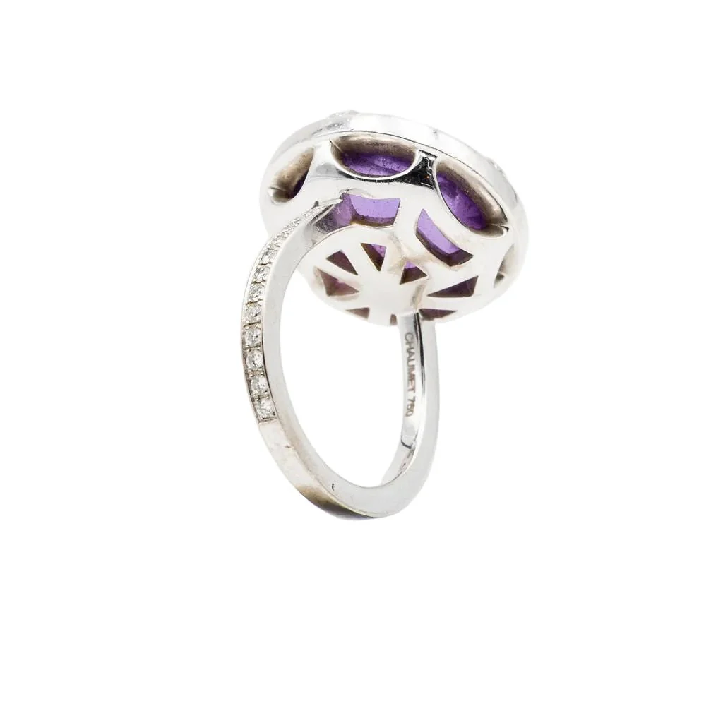 Ring CHAUMET "Attrape moi si tu m'aimes", "Galet" in white gold, amethyst and diamonds - Image 7