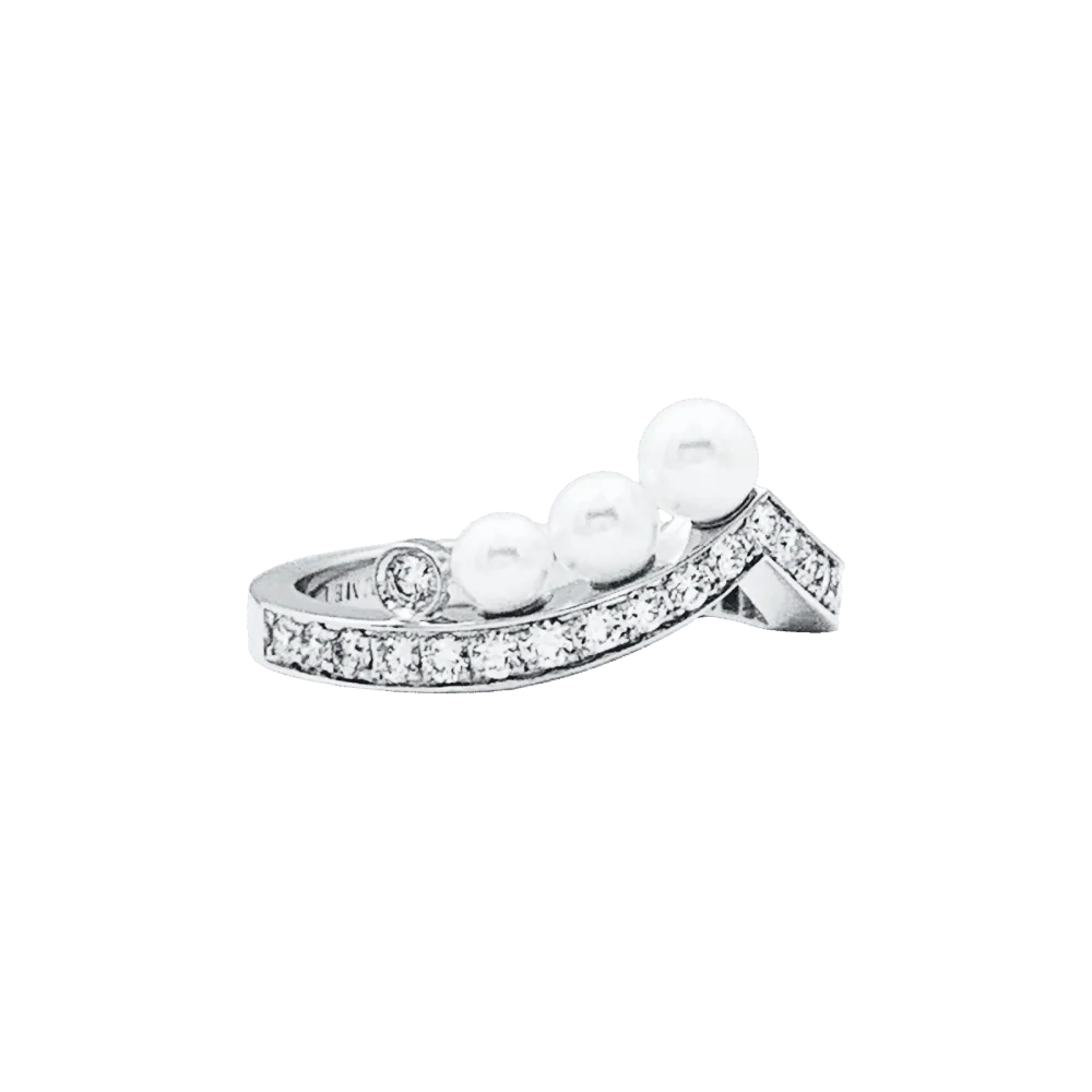 CHAUMET "Joséphine Aigrette" Wedding band ring in white gold, pearls and diamonds - Image 5