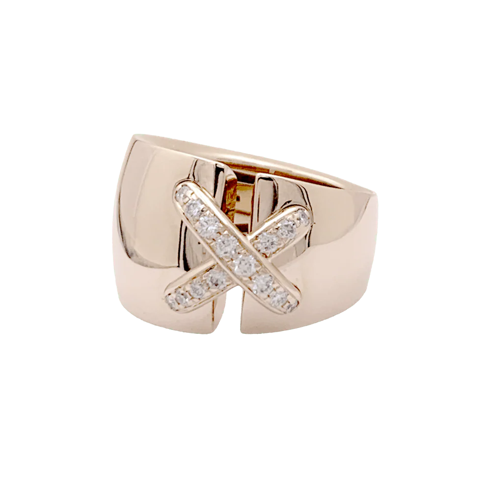 CHAUMET "Asymmetrical Links" Band Ring in rose gold and diamonds
