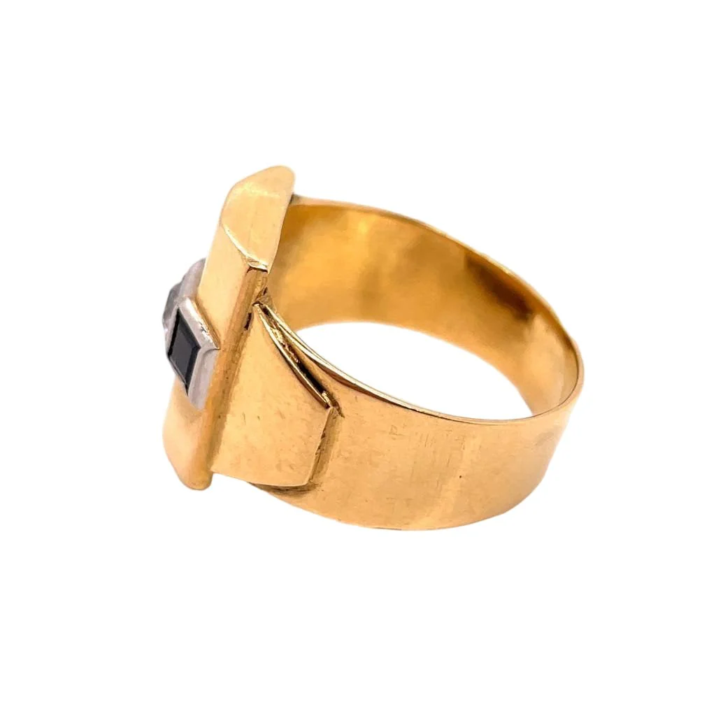 Ring Chevalière in yellow gold, sapphires and diamond - Image 2