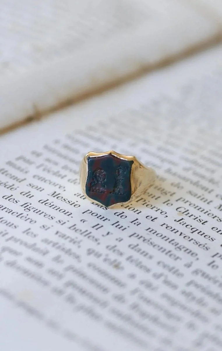 Yellow Gold Blood Jasper Intaglio Signet Ring - Image 10