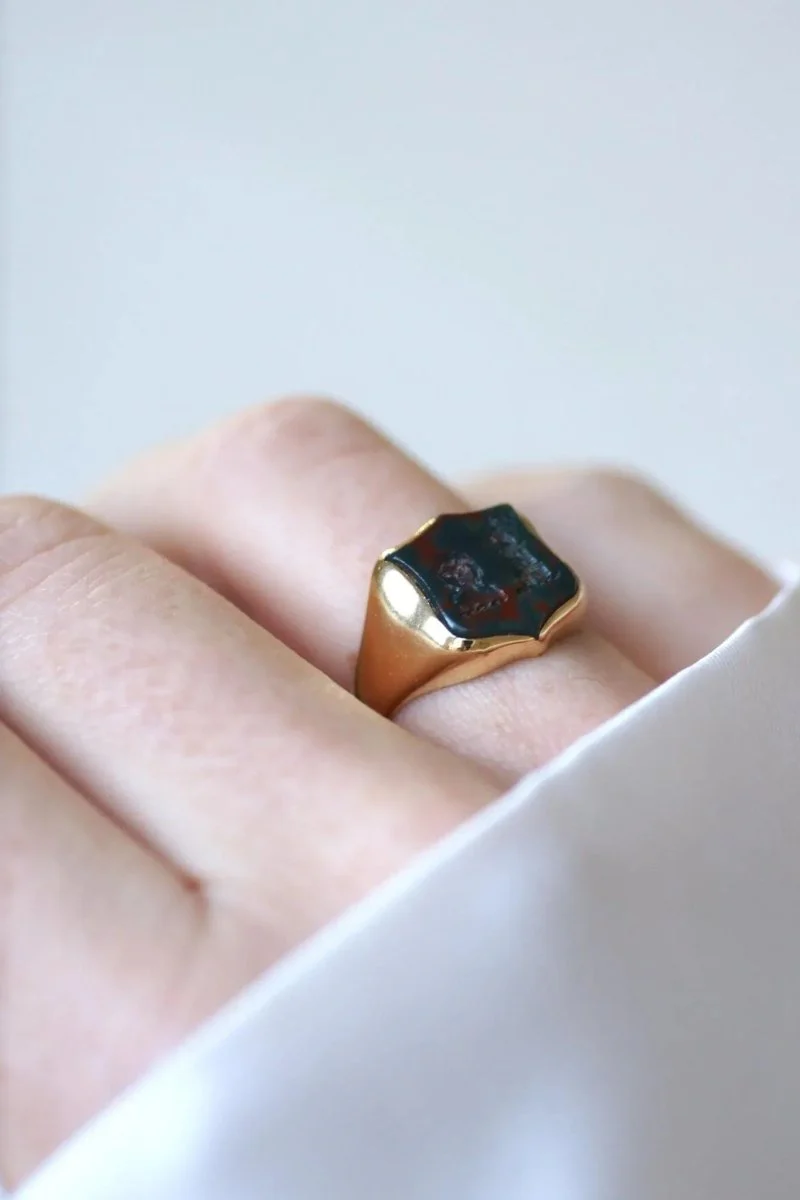 Yellow Gold Blood Jasper Intaglio Signet Ring - Image 2